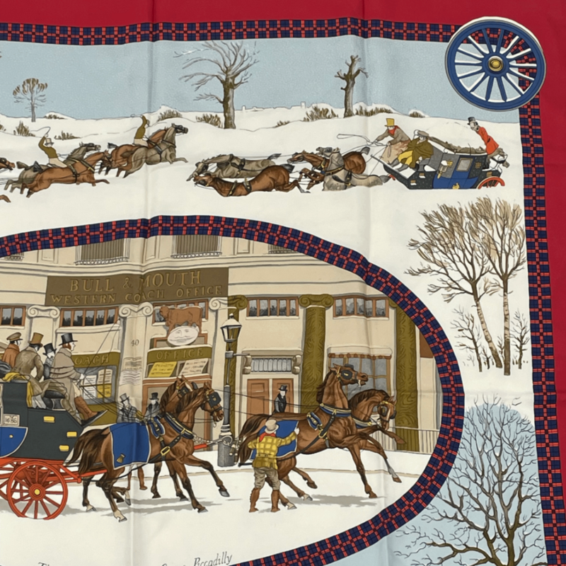 Hermes Carre 90 Postal Coach Scarf Silk Red