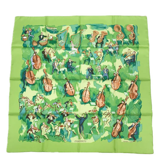 Hermes Carre 90 Concerto Green 100% Silk Scarf