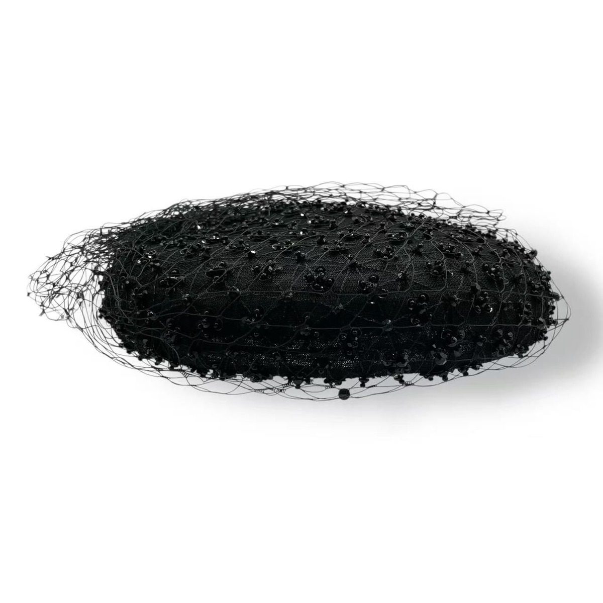 Dior Beret Bijou Netted Toque Hat Black — view 2