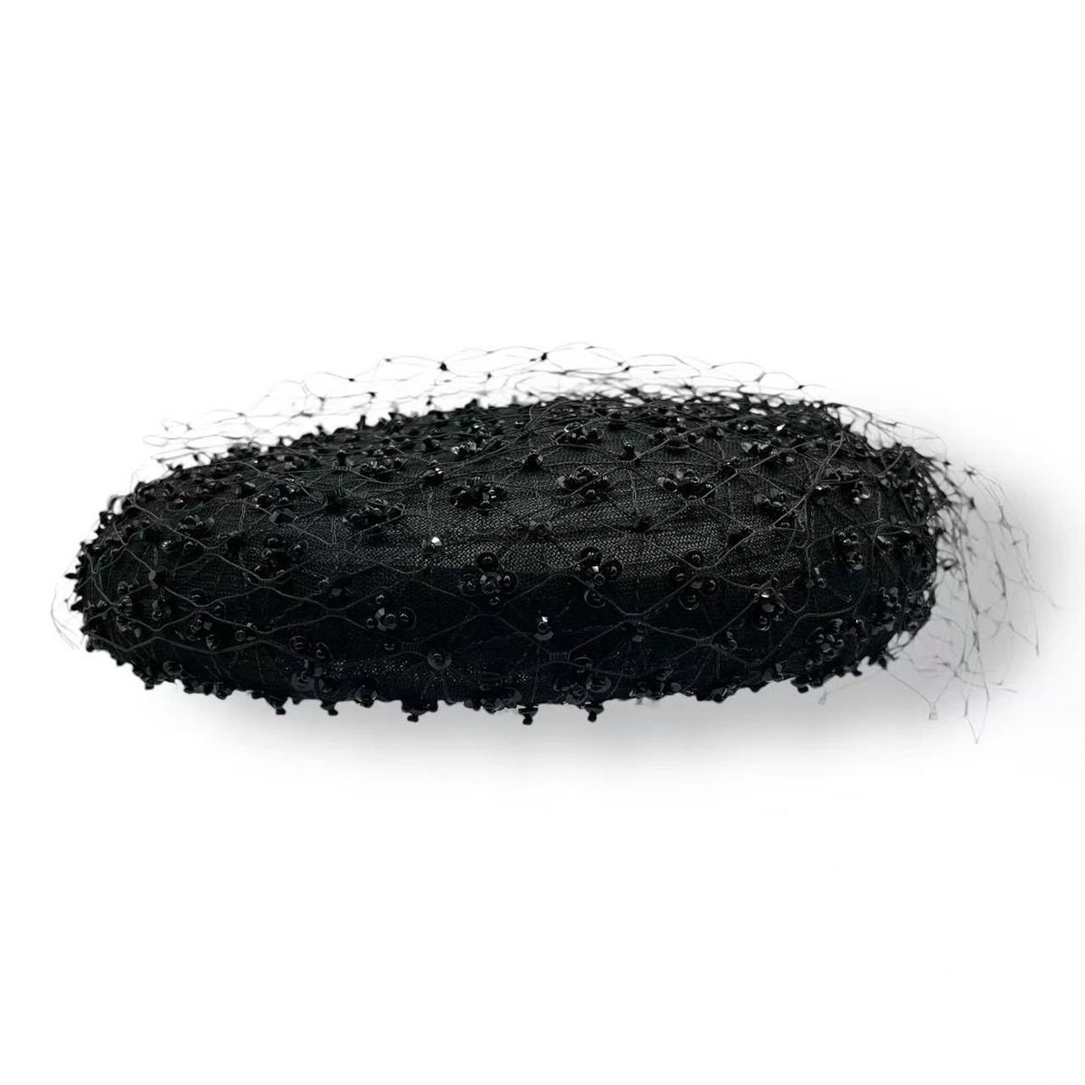 Dior Beret Bijou Netted Toque Hat Black — view 3