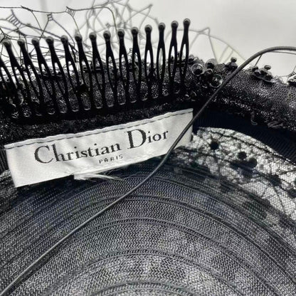 Dior Beret Bijou Netted Toque Hat Black — view 5