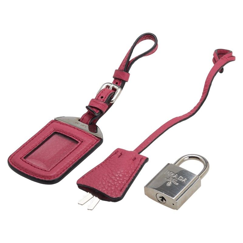 Prada Shoulder Strap Name Tag Clochette Key Padlock Set Pink Leather Women Prada