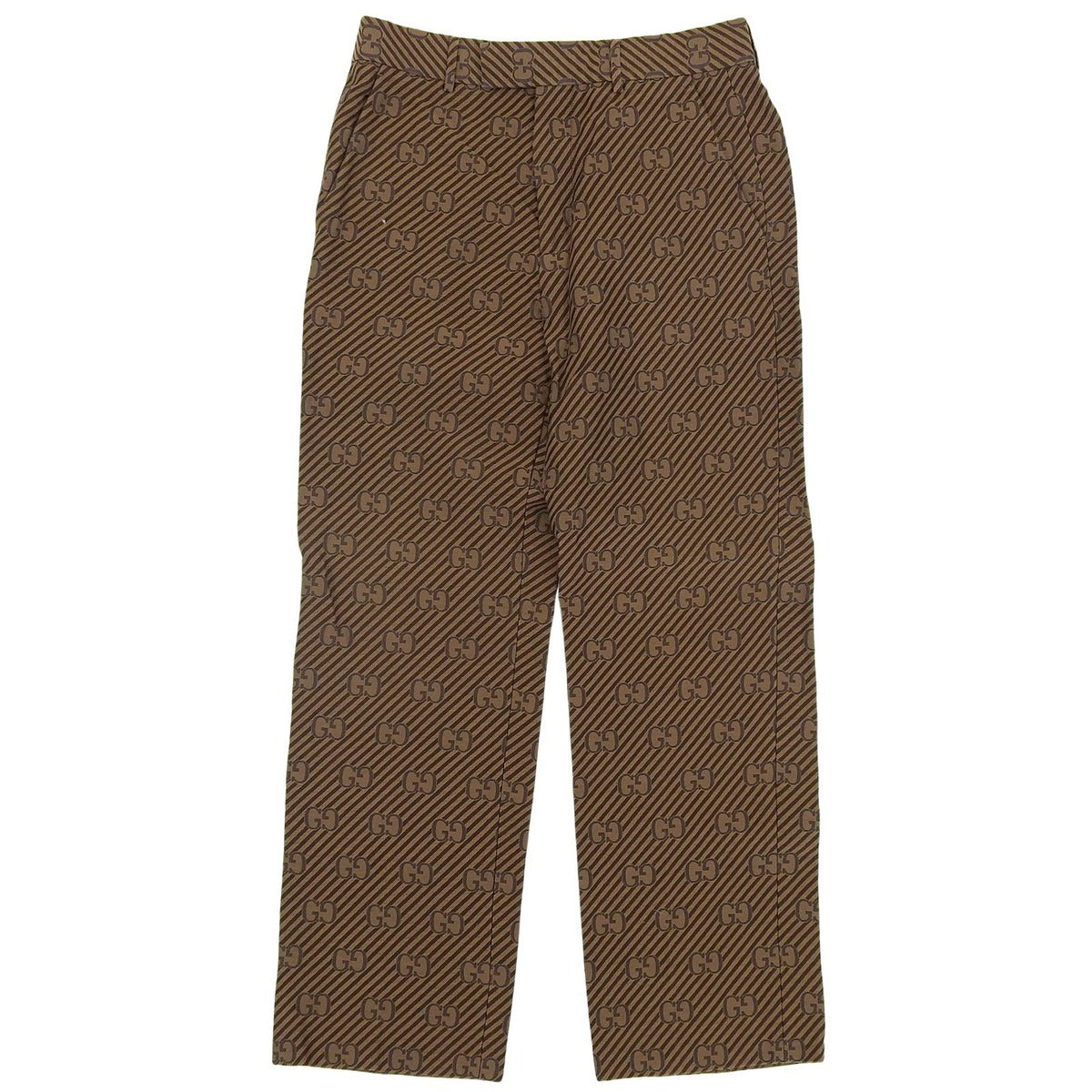 Gucci Cotton Silk Blend GG Logo Regimental Pattern Pants Brown 44 Made
