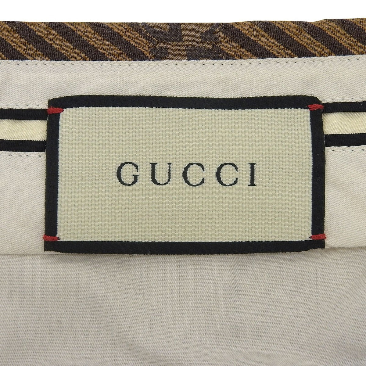 Gucci Cotton Silk Blend GG Logo Regimental Pattern Pants Brown 44 Made — view 5