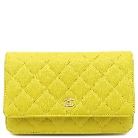 Chanel Chain Wallet Quilted Caviar Leather Yellow Gold Hardware