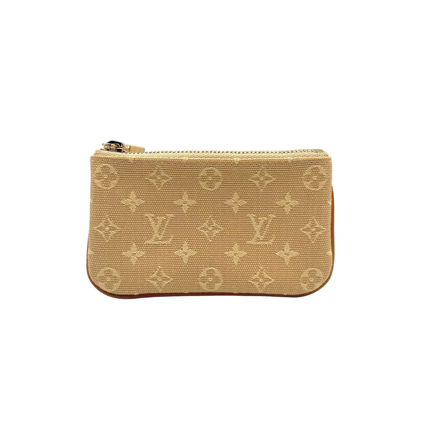 Louis Vuitton Pochette Cles Monogram Mini Leather Canvas Beige Coin Case Gold
