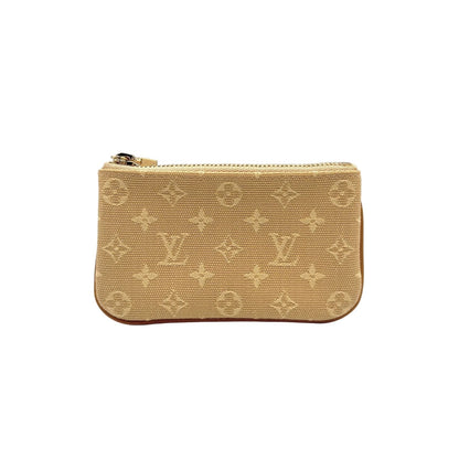 Louis Vuitton Pochette Cles Monogram Mini Leather Canvas Beige Coin Case Gold