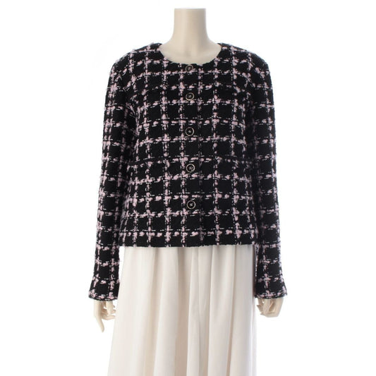 Chanel Tweed Collarless Jacket Black Pink 42