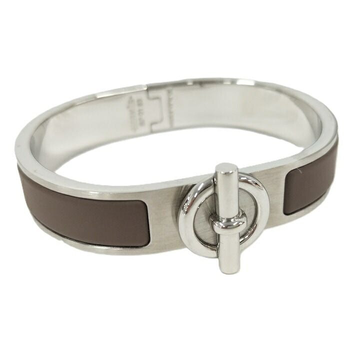 Hermes Bangle Click Plated Silver Grenadine Brownish