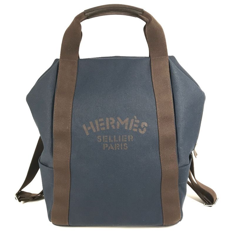 Hermes Backpack Sac Depansage Groom Cotton Navy