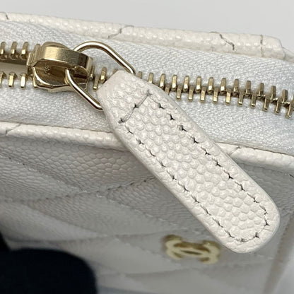Chanel Cocomark Caviar Skin Classic Zip Coin Purse Matelasse Ap0216 White