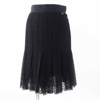 CHANEL P51456 Cutworker With Coco Plaque Plate Cles Leath Pleated Skirt Black