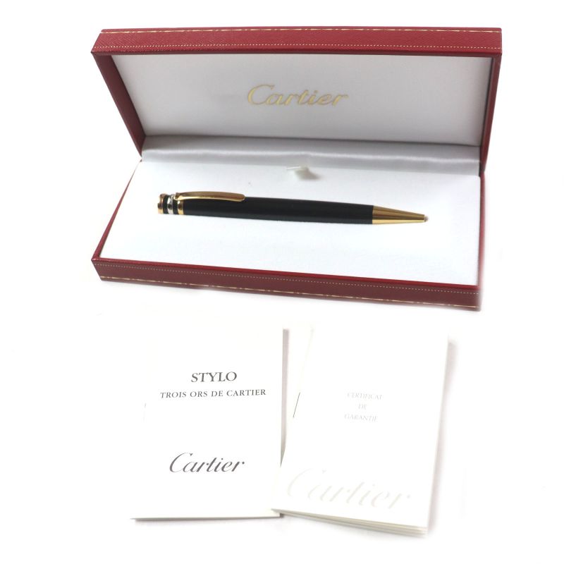  Cartier Trinity Logo Engraved Twist Ballpoint Pen Black Gold