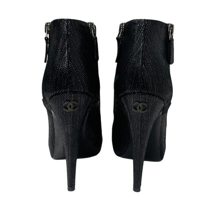 Chanel Boots Short Boots Shoes Leather Black Here Mark Metallic