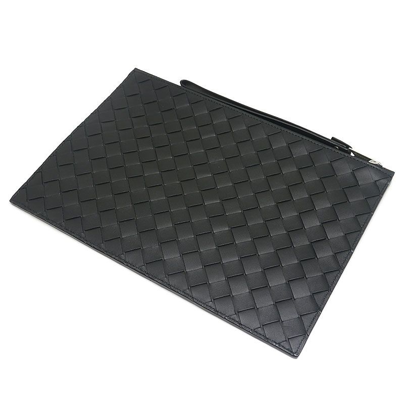 Bottega Veneta Intrecciato Leather Large Pouch Clutch Bag Black