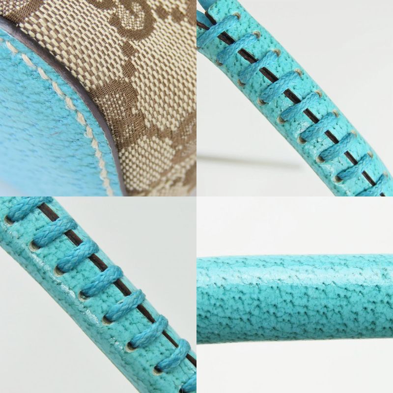 Gucci Shoulder Bag 115002 GG Canvas Leather Beige Blue Silver Hardware Shoulder