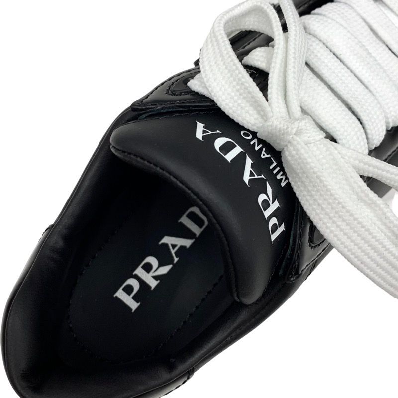 Prada Sneakers Shoes Leather Black White Black Unused Triangle Logo
