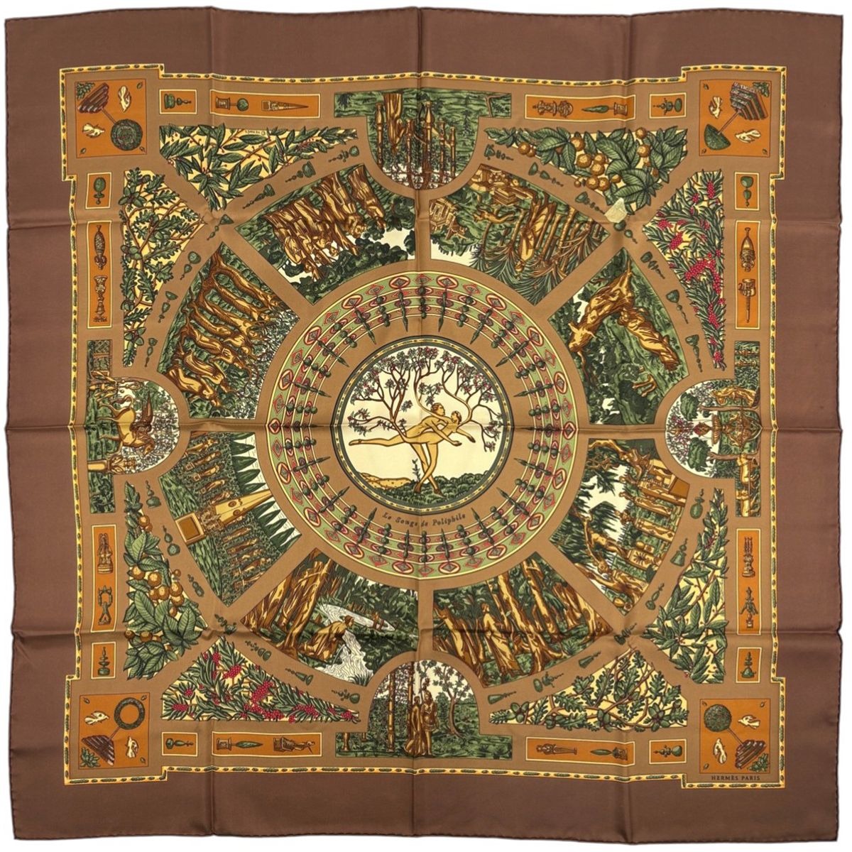 Hermes Carre 90 le Songe de Poliphile Dream Scarf Silk Brown
