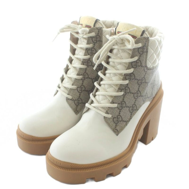 Gucci Ankle Boots GG Supreme Leather High Heel Lace Up 37