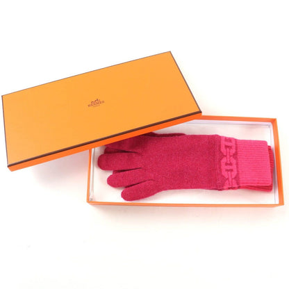 Hermes Heaven Cashmere Chaine D'ancre Motif Knit Gloves Pink — view 2