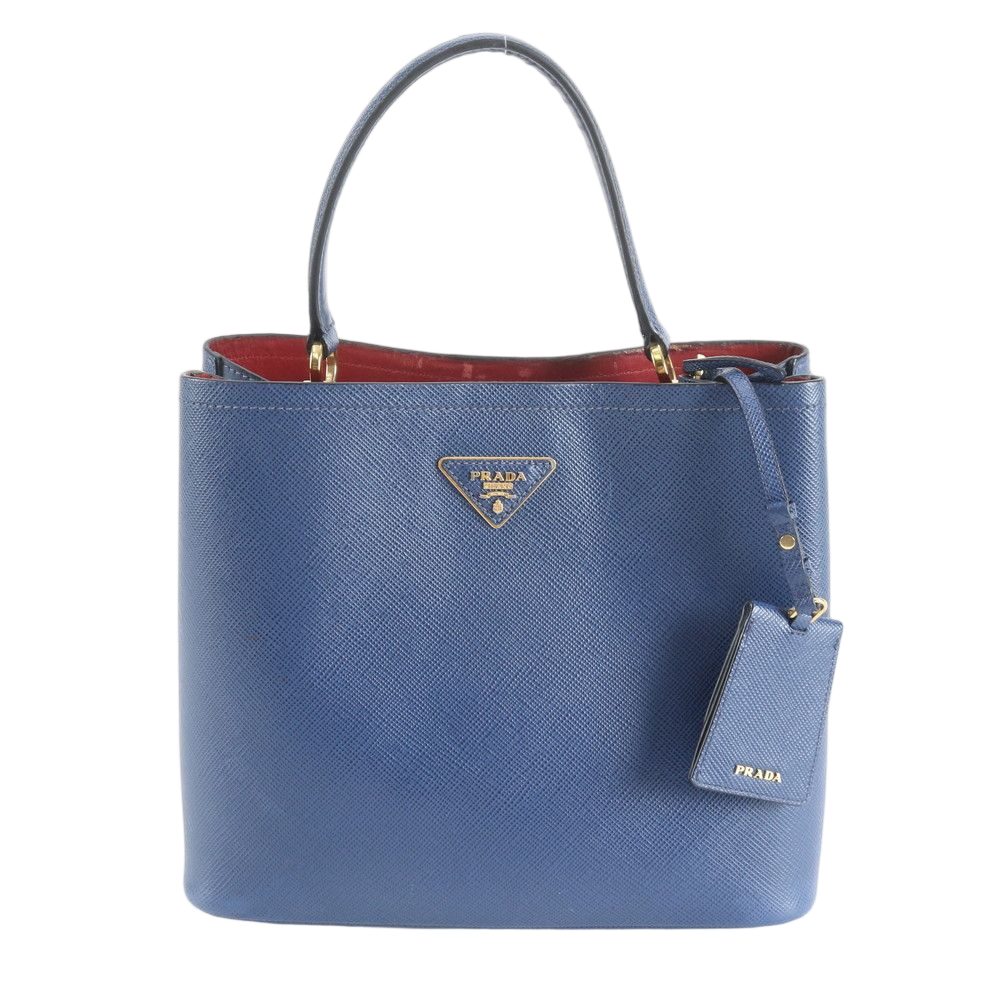 Prada Saffiano Leather Triangle Logo Blue Handbag Tote