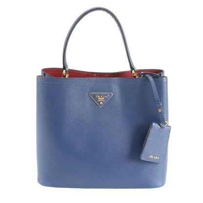 Prada Saffiano Leather Triangle Logo Blue Handbag Tote