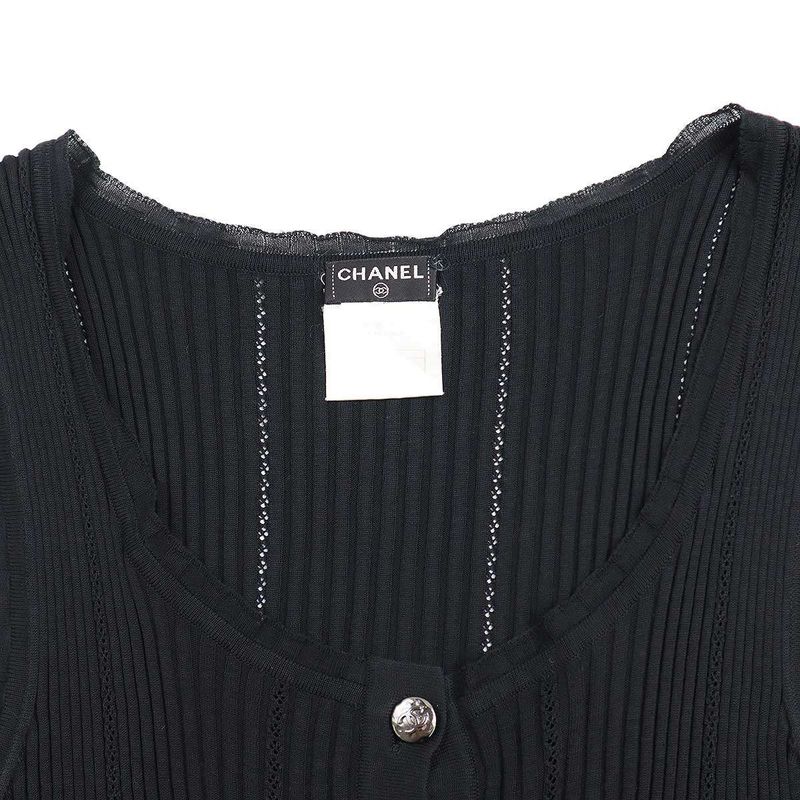 Chanel Coco Mark Button Ribbed Tank Top P32726k00786 Black 42