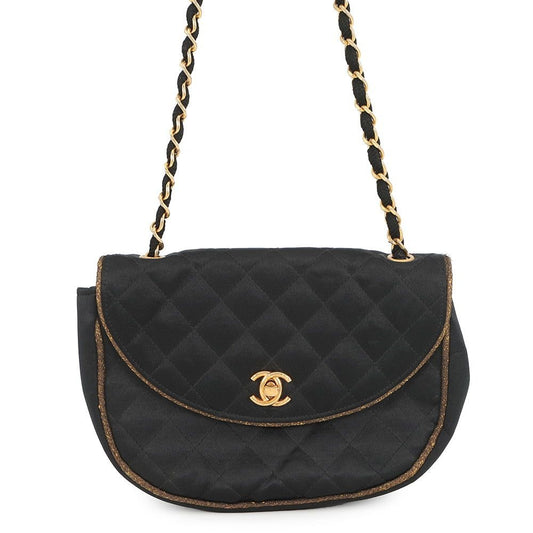 Chanel Chain Shoulder Bag Quilted CC Logo Satin Black