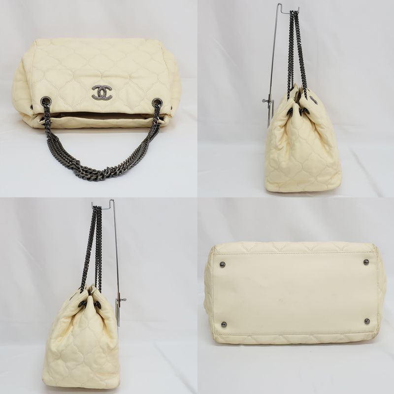 Chanel Handbag Chain Ivory Silver Hardware Coco Mark Leather Women's