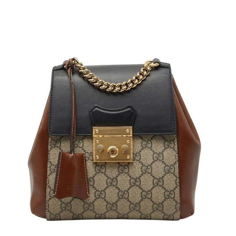 Gucci GG Supreme Padlock Backpack Beige Multicolor Leather