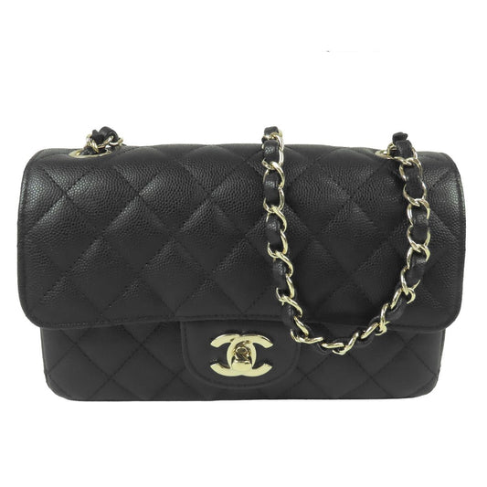 Chanel Chain Shoulder Bag Black Gold Caviar Leather Mini Quilted 20 CC Logo