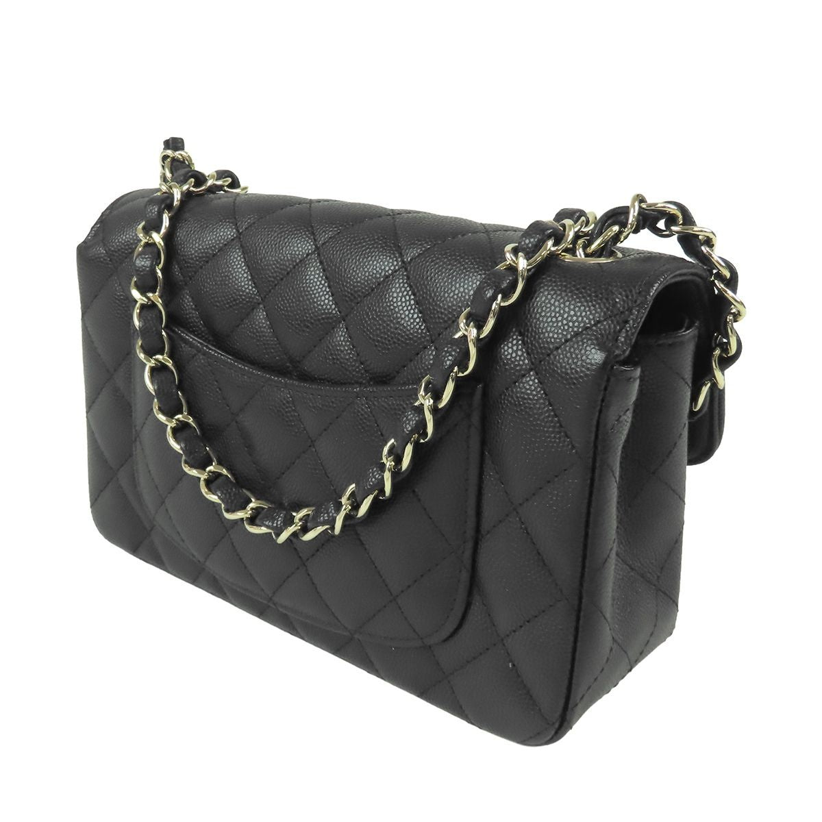 Chanel Chain Shoulder Bag Black Gold Caviar Leather Mini Quilted 20 CC Logo — view 2