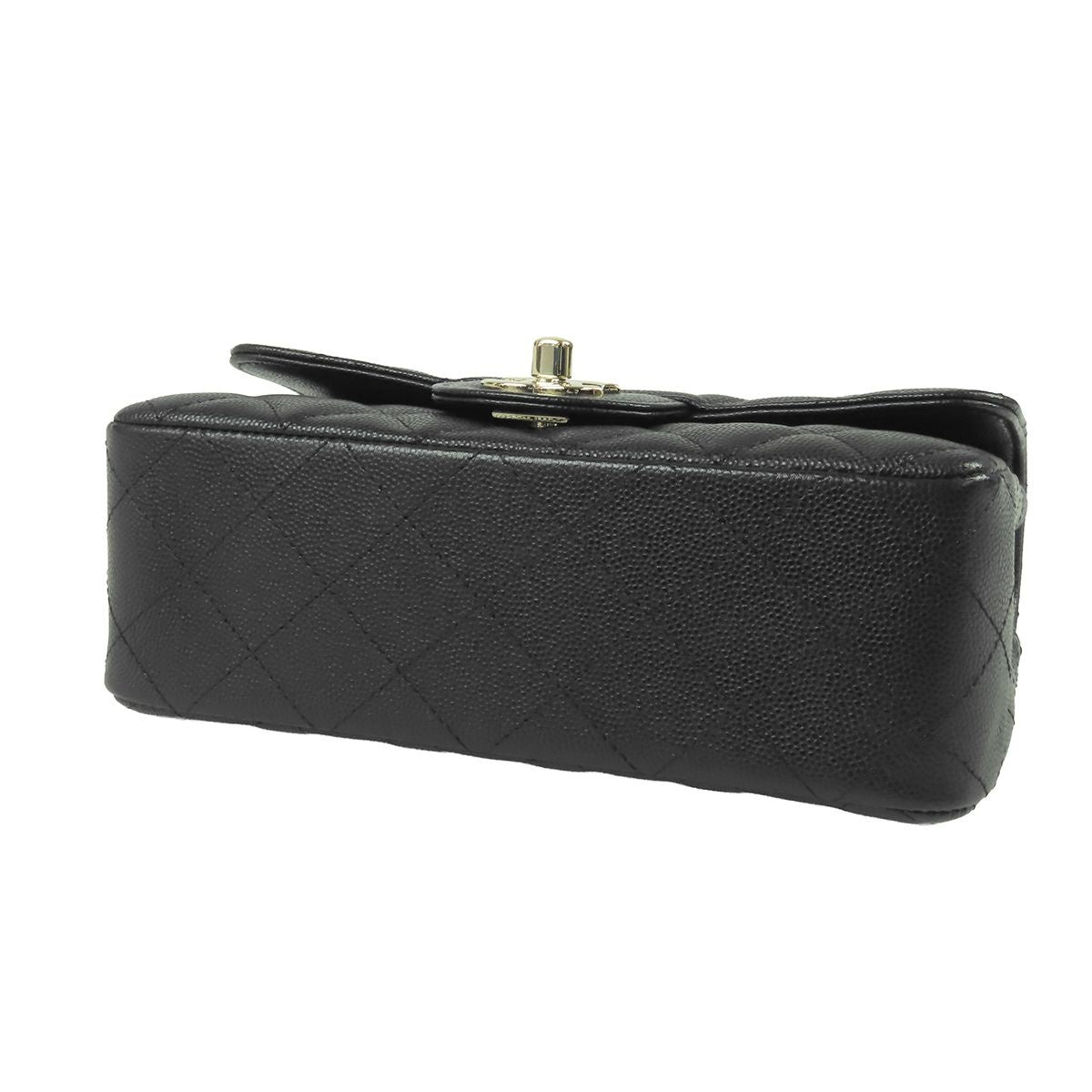 Chanel Chain Shoulder Bag Black Gold Caviar Leather Mini Quilted 20 CC Logo — view 3