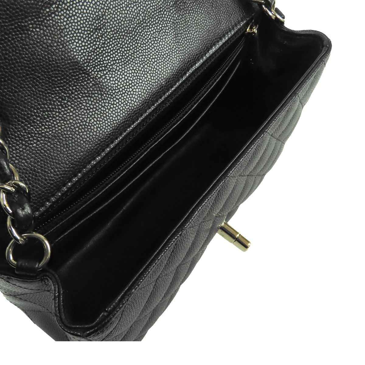 Chanel Chain Shoulder Bag Black Gold Caviar Leather Mini Quilted 20 CC Logo — view 4