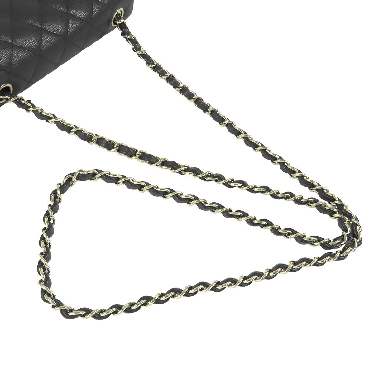 Chanel Chain Shoulder Bag Black Gold Caviar Leather Mini Quilted 20 CC Logo — view 5