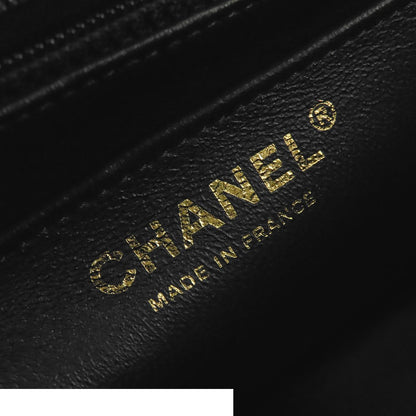 Chanel Chain Shoulder Bag Black Gold Caviar Leather Mini Quilted 20 CC Logo — view 6