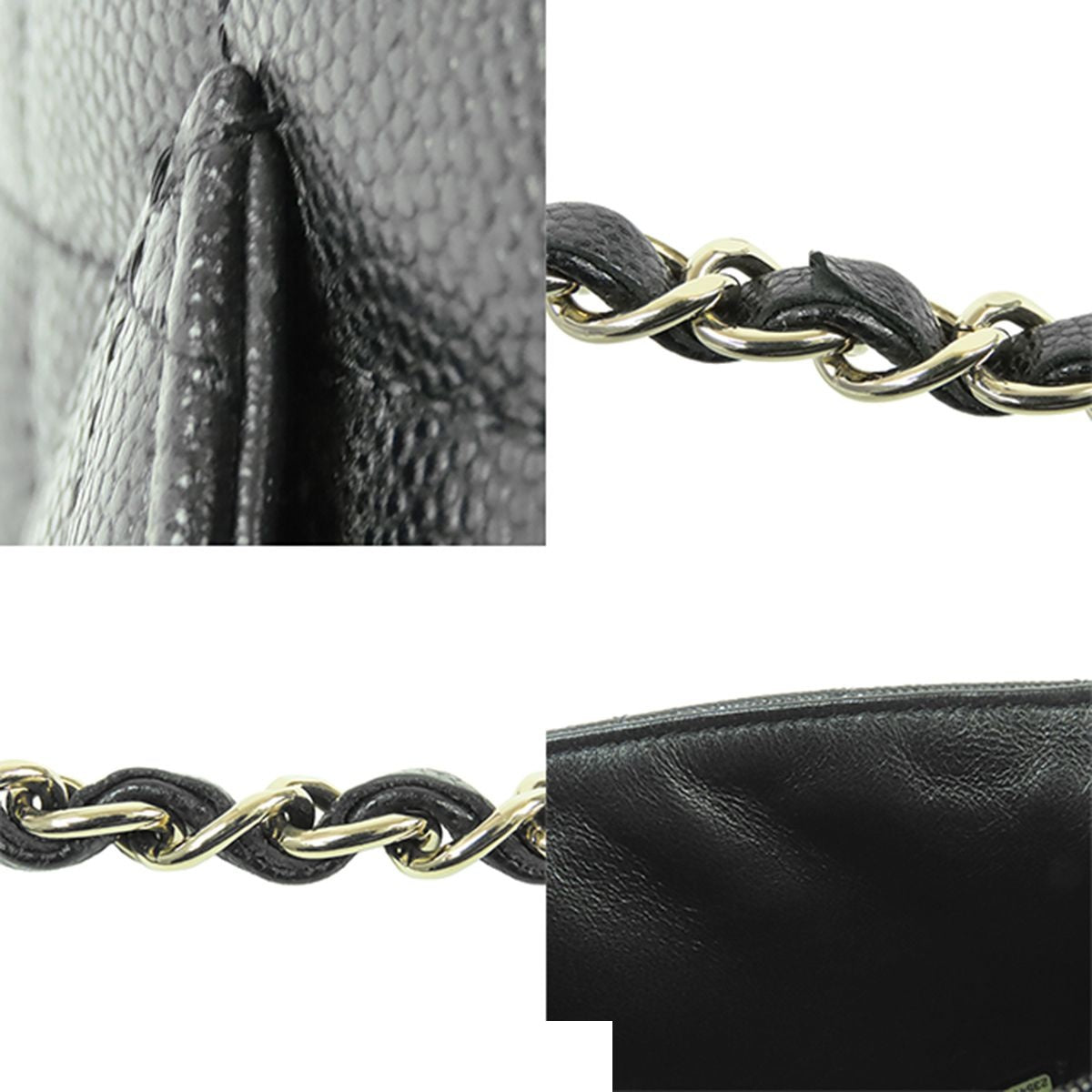 Chanel Chain Shoulder Bag Black Gold Caviar Leather Mini Quilted 20 CC Logo — view 8