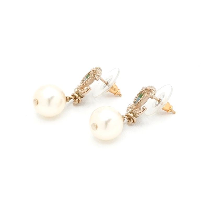 Chanel Earrings Coco Mark Rhinestone Pearl Gold