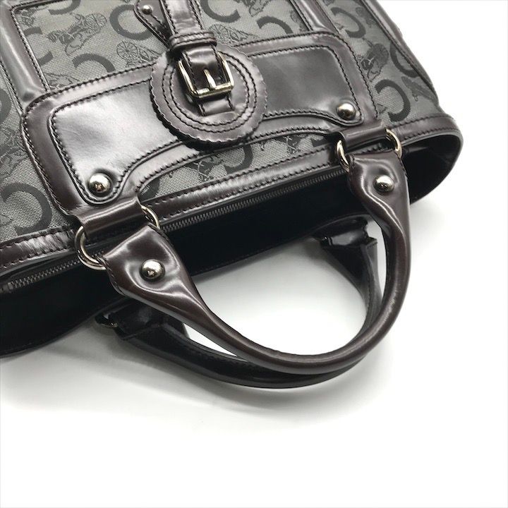 Celine Horse Carriage Signature Hand Tote Enamel Leather Brown