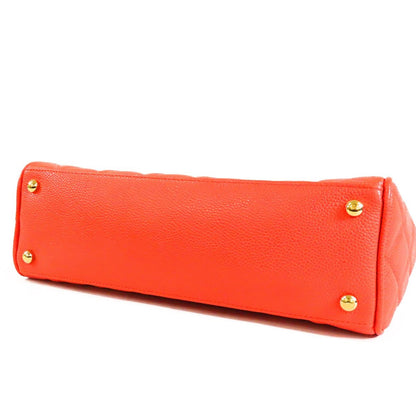 Chanel Mini Boston Bag Coral Gold Caviar Leather Quilted Stitching CC Logo — view 3
