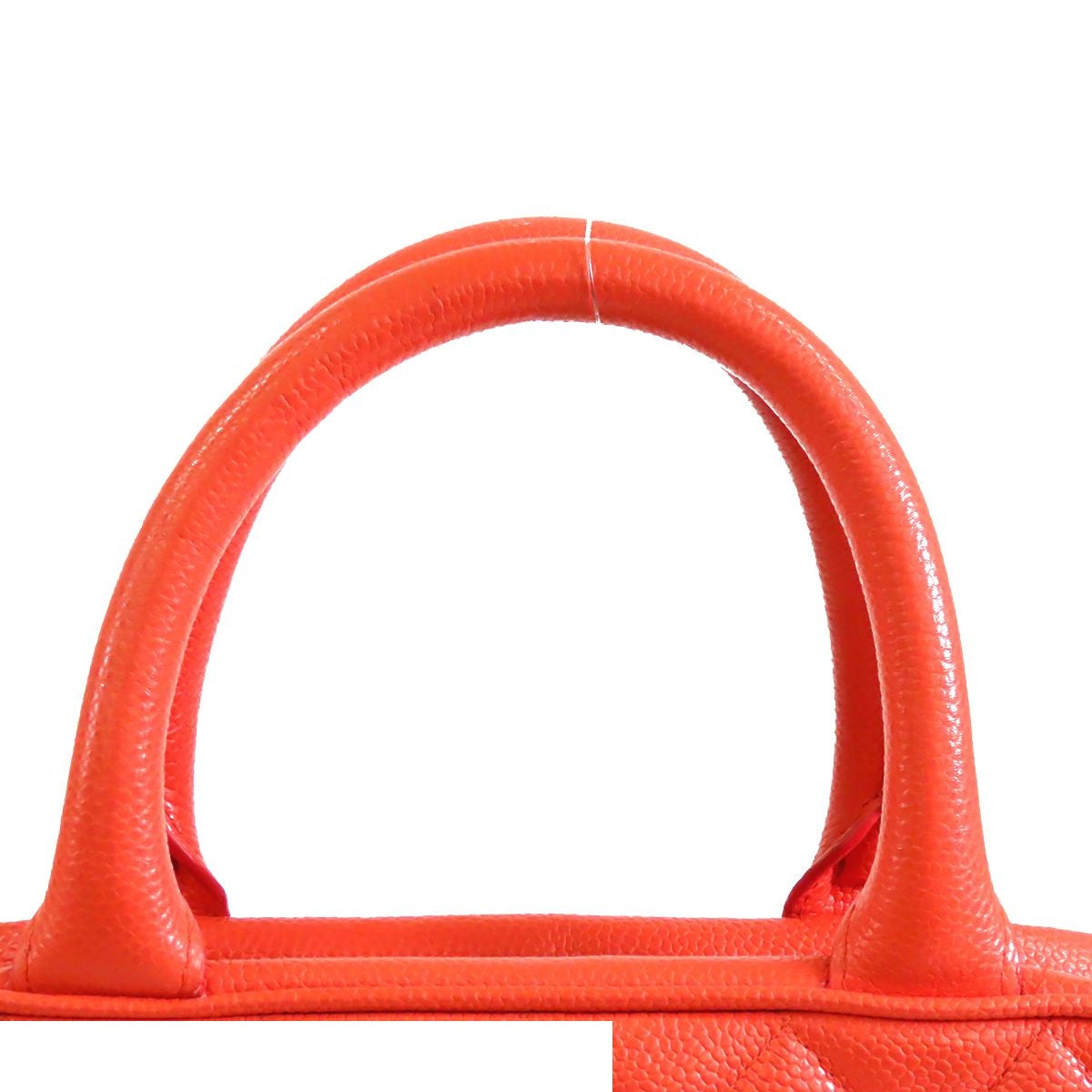 Chanel Mini Boston Bag Coral Gold Caviar Leather Quilted Stitching CC Logo — view 4