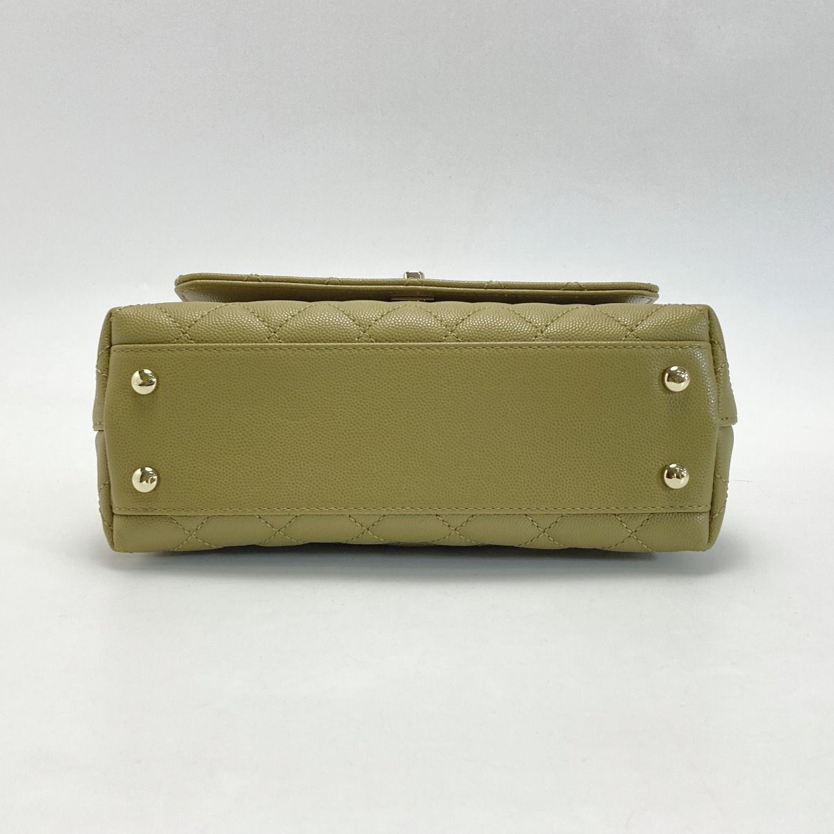 Chanel Matelasse Coco Handle XS Handbag A92990 Olive Caviar Skin Chain
