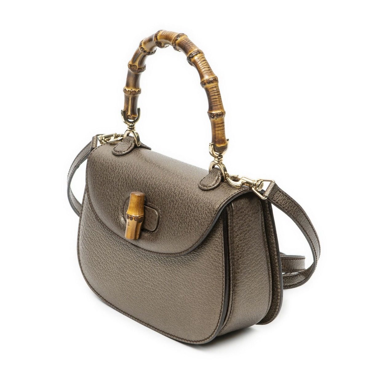 Gucci Small Bamboo Top Handle Flap Bag Blanc Grain Calfskin Leather — view 2