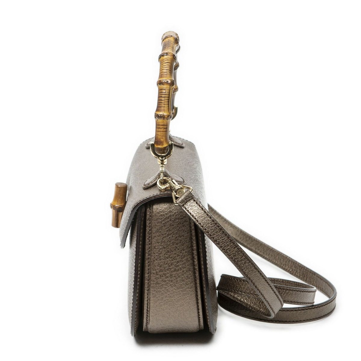 Gucci Small Bamboo Top Handle Flap Bag Blanc Grain Calfskin Leather — view 3