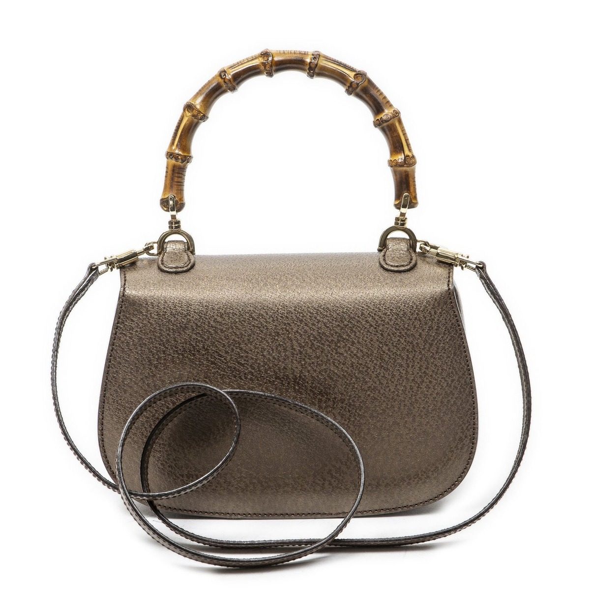 Gucci Small Bamboo Top Handle Flap Bag Blanc Grain Calfskin Leather — view 5