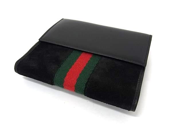 Gucci 05474 2778 Jackie Sherry Line Suede And Leather Fold Wallet Black Fr4261