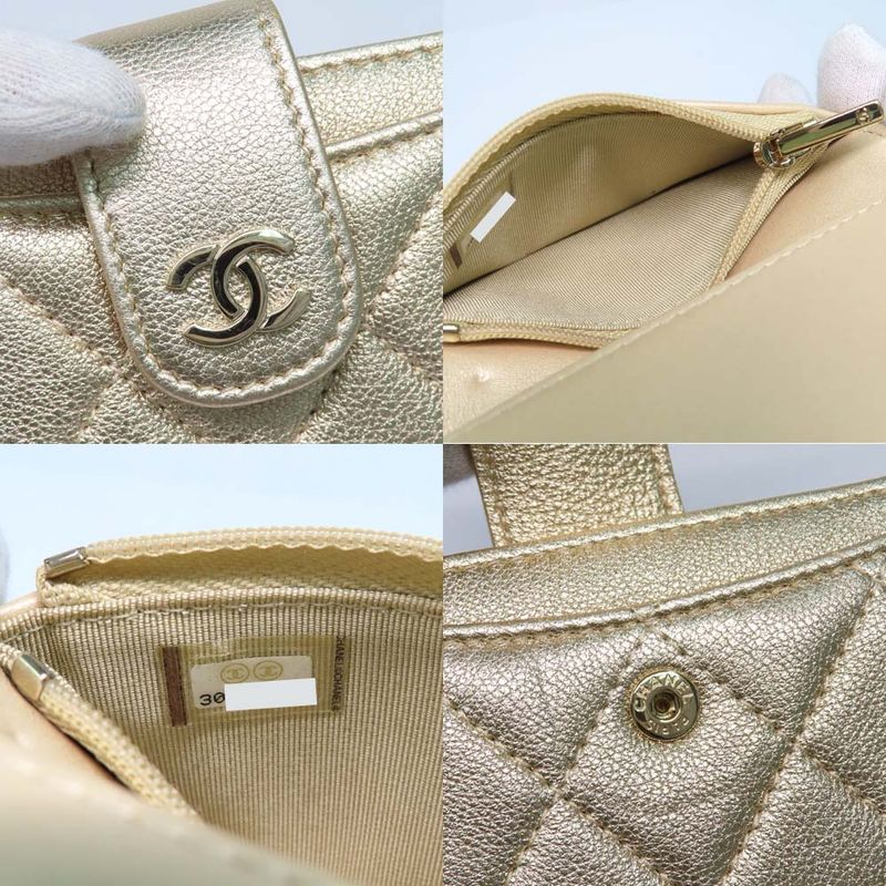 Chanel Classic Small Wallet Ap1991 Matelasse Card Bifold Gold Mini