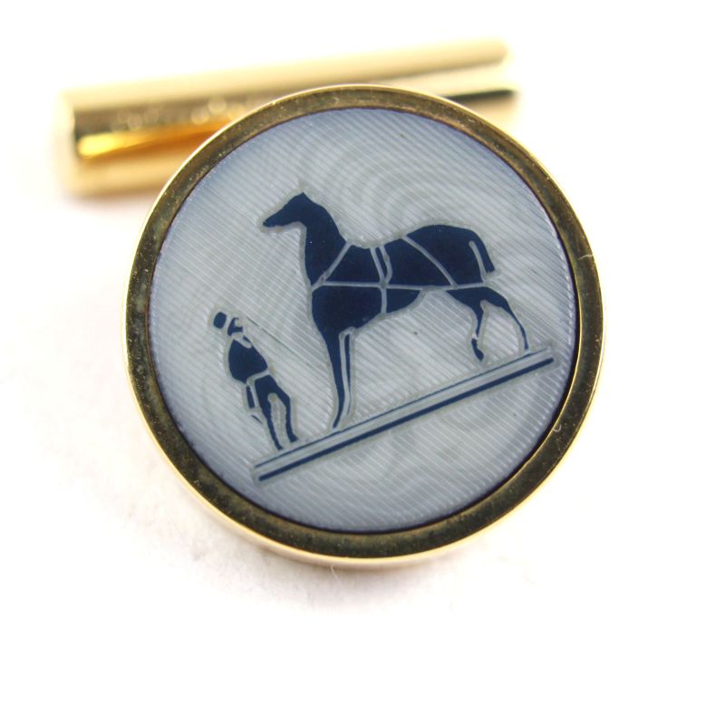 Hermes Corozo Carriage Logo Horse Motif Cufflinks Button Cufflinks Gray Navy
