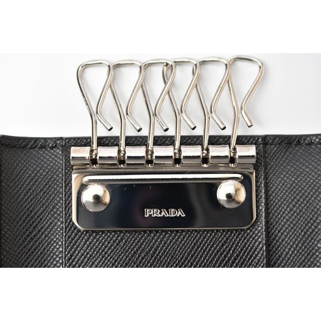 Prada Outlet Key Case Holder 2 M0025 Saffiano Corner Shape Push — view 4