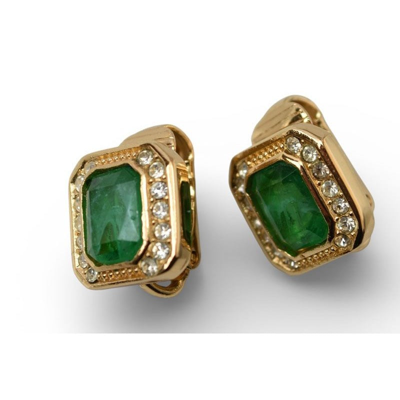Christian Dior Earrings Vintage Rhinestone Green — view 2